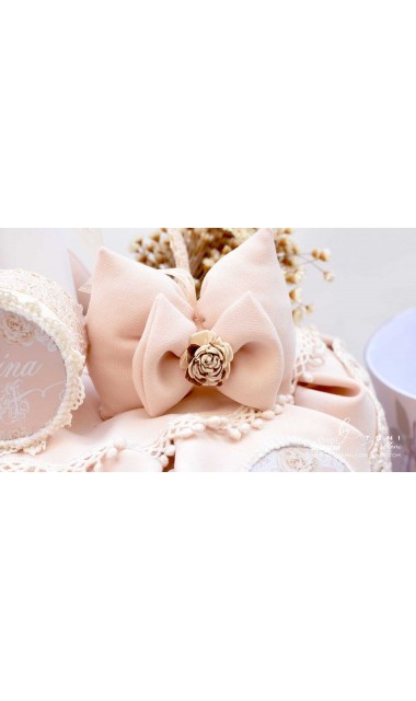 Lumanare de botez cu dantela bumbac crem si flori uscate Chic Flower 12